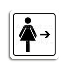 ACCEPT Piktogram WC ženy vpravo - bílá tabulka - černý tisk