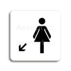 ACCEPT Piktogram WC ženy vlevo dolů - bílá tabulka - černý tisk bez rámečku