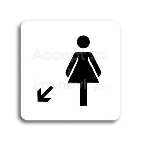 ACCEPT Piktogram WC ženy vlevo dolů - bílá tabulka - černý tisk bez rámečku