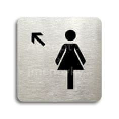 ACCEPT Piktogram WC ženy vlevo nahoru - stříbrná tabulka - černý tisk bez rámečku