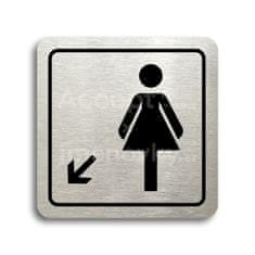 ACCEPT Piktogram WC ženy vlevo dolů - stříbrná tabulka - černý tisk