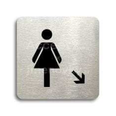 ACCEPT Piktogram WC ženy vpravo dolů - stříbrná tabulka - černý tisk bez rámečku