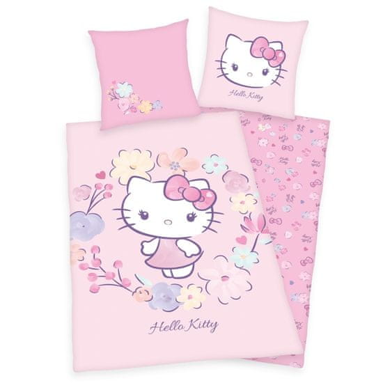 Herding Bavlněné povlečení Hello Kitty s květy 140 x 200 cm