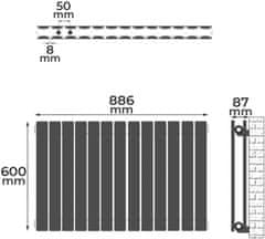 Greatstore Horizontální radiátor, středové připojení, 600 x 886 x 69 mm