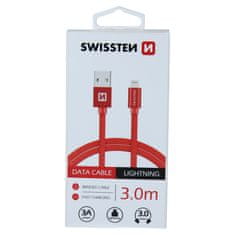 SWISSTEN Swissten textilní datový kabel Usb / Lightning 3,0 M Červený 8595217456976