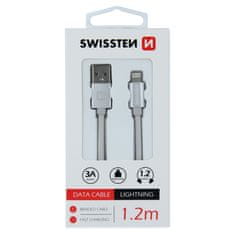 SWISSTEN Swissten textilní datový kabel Usb / Lightning 1,2 M Stříbrný 8595217455658