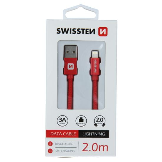 SWISSTEN Swissten textilní datový kabel Usb / Lightning 2,0 M Červený 8595217455740