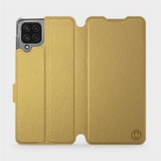 Mobiwear Flip pouzdro na mobil Samsung Galaxy M22 v provedení C_GOS Gold&Gray s šedým vnitřkem