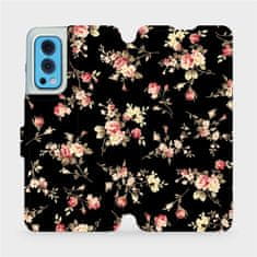 Mobiwear Flip pouzdro na mobil OnePlus Nord 2 5G - VD02S Květy na černé
