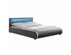 KONDELA Manželská postel s RGB LED osvětlení,, šedá ekokůže, 160x200, DULCEA