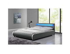 KONDELA Manželská postel s RGB LED osvětlení,, šedá ekokůže, 160x200, DULCEA