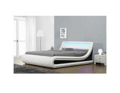 KONDELA Manželská postel s RGB LED osvětlením, bílá/černá, 160x200, MANILA NEW