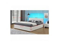 KONDELA Manželská postel s RGB LED osvětlením, bílá, 160x200, JADA NEW