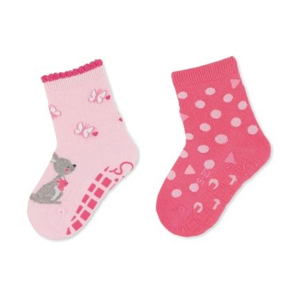 Sterntaler ponožky protiskluzové ABS dívčí 2 páry růžové se třpytem, klokan 8002123, 18