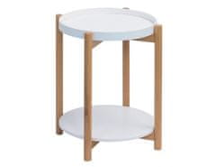 KONDELA Příruční stolek s odnímatelnou tácem, bílá / přírodní, KABRA