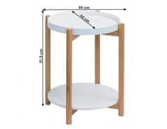 KONDELA Příruční stolek s odnímatelnou tácem, bílá / přírodní, KABRA