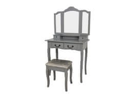KONDELA Toaletní stolek s taburetem, šedá / stříbrná, REGINA NEW