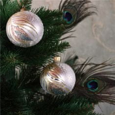 Decor By Glassor Vánoční koule bílá matná s dekorem pavího pera (Velikost: 10)