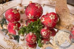Decor By Glassor Vánoční koule červená zlaté květy (Velikost: 8)