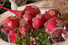 Decor By Glassor Vánoční koule červená zlaté květy (Velikost: 8)