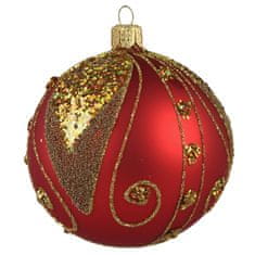 Decor By Glassor Vánoční koule červená zlatý dekor (Velikost: 10)