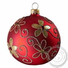Decor By Glassor Vánoční koule červená zlaté květy (Velikost: 10)