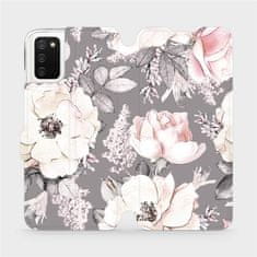 Mobiwear Flip pouzdro na mobil Samsung Galaxy A03s - MX06S Květy na šedém pozadí