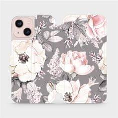 Mobiwear Flip pouzdro na mobil Apple iPhone 13 Mini - MX06S Květy na šedém pozadí