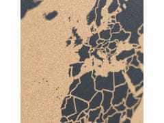 Korková nástěnná mapa světa- přírodní, černá L