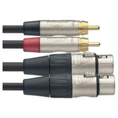 Stagg NTC3CMXFR, kabel 2x RCA samec - 2x XLR samice, 3m