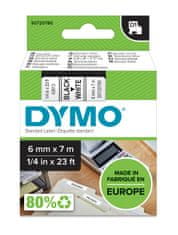 Dymo páska D1 6mm x 7m, černá na bílé, 43613, S0720780