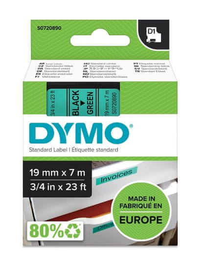 Dymo páska D1 19mm x 7m, černá na zelené, 45809, S0720890