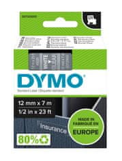 Dymo páska D1 12mm x 7m, bílá na průhledné, 45020, S0720600