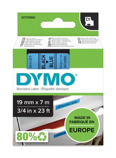 Dymo páska D1 19mm x 7m, černá na modré, 45806, S0720860