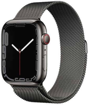 Chytré hodinky Apple Watch Series 6, Retina displej stále zapnutý EKG monitorování tepu srdeční činnosti hudební přehrávač volání notifikace NFC platby Apple Pay hluk App Store Senzor pro snímání okysličení krve měření fyzické kondice VO2 max eSIM komunikace bez přítomnosti iPhone