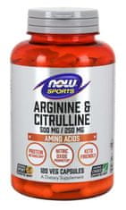 NOW Arginin + Citrulin (500 mg/250 mg) 120 rostlinných kapslí
