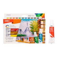 Deli stationery Akrylové barvy 12 barev, 12ml