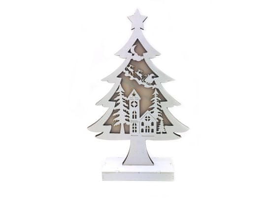 commshop Dřevěný svítící strom - Santa Claus na saních - 33 cm