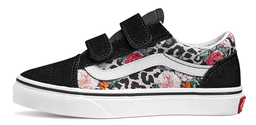 Vans dívčí kožené tenisky JN Old Skool V Leopard Floral Black/Thue White VN0A4UI17TJ 36 černá