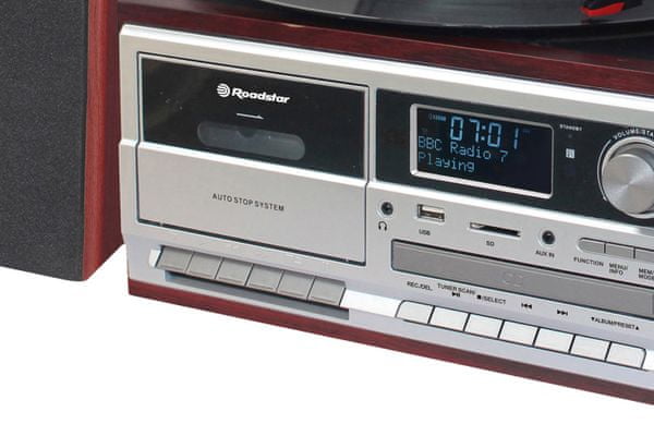 Moderní gramofon se 3 rychlostmi přehrávání desek Bluetooth lcd displej aux in cd mechanika fm radio dab tuner nahrávání na usb digitalizace desek 