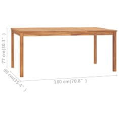 Greatstore Zahradní jídelní stůl 180 x 90 x 77 cm masivní teakové dřevo