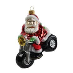 Decor By Glassor Skleněná figurka Santa na motorce