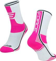 Force Cyklistické ponožky Force Long Plus - růžová/bílá - velikost S-M