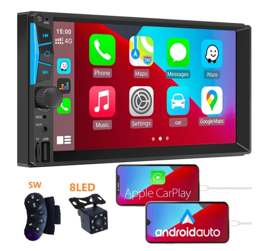 AKAMATE Apple CarPlay Android Auto 2din univerzální AUTORÁDIO s BLUETOOTH, USB, NAVIGACÍ přes CarPlay/Android Auto rádio do auta s univerzálním rozměrem, Kamera zdarma