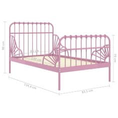 Greatstore Prodloužitelný rám postele růžový kov 80 x 130/200 cm