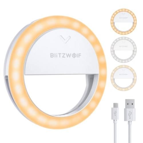 Blitzwolf BW-SL0 Selfie Ring kruhové LED světlo na mobil, bílé