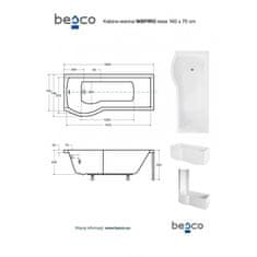 Besco Asymetrická vana INSPIRO včetně vanové zástěny 160 × 70 cm Hliník leštěný Čiré bezpečnostní sklo - 5 mm S nožičkami Levé