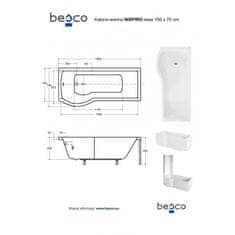 Besco Asymetrická vana INSPIRO včetně vanové zástěny 150 × 70 cm Bez nožiček Hliník leštěný Čiré bezpečnostní sklo - 5 mm Levé