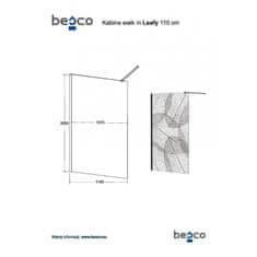 Besco Walk-in sprchový kout LEAFY 200 cm Univerzální Levé / Pravé Černá 110 cm Malované bezpečnostní sklo - 8 mm