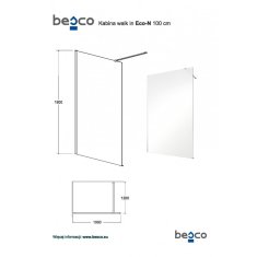 Besco Walk-in sprchový kout ECO-N CHROM 195 cm Chrom/Leštěný hliník (ALU) Čiré bezpečnostní sklo - 6 mm 100 cm Bez pevné stěny